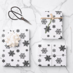 Feuille De Papier Cadeau Motif minimaliste noir Whimsical Snowflake
