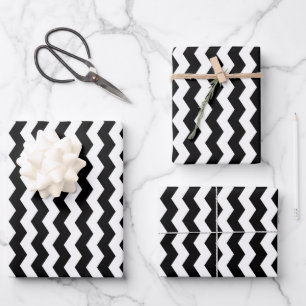 Feuille De Papier Cadeau Motif moderne Chevron noir et blanc