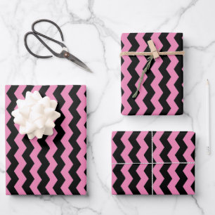 Feuille De Papier Cadeau Motif moderne Chevron noir et rose
