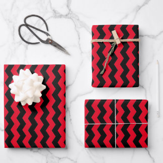 Feuille De Papier Cadeau Motif moderne Chevron noir et rouge
