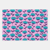 Feuille De Papier Cadeau Motif moderne de fleurs bleu rose (Devant 2)