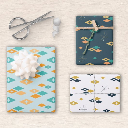 Feuille De Papier Cadeau Motif moderne du milieu du siècle Diamants atomiqu