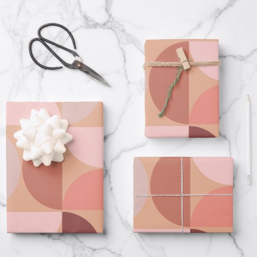Feuille De Papier Cadeau Motif moderne du milieu du siècle Peach Fuzz (Recto)