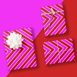 Feuille De Papier Cadeau Motif moderne en bande rouge rose chaud