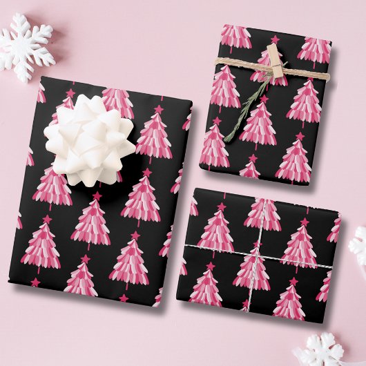 Feuille De Papier Cadeau Motif moderne Pink Black Christmas Tree
