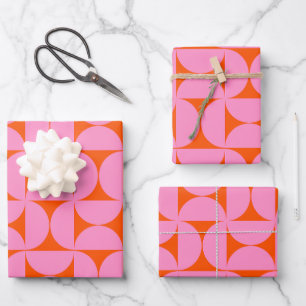 Feuille De Papier Cadeau Motif moderne rose Et orange Du Milieu Du Siècle