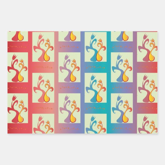 Feuille De Papier Cadeau Motif moderne rouge, violet et bleu Tulip Couple (Devant)