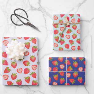 Feuille De Papier Cadeau Motif mûre fraise
