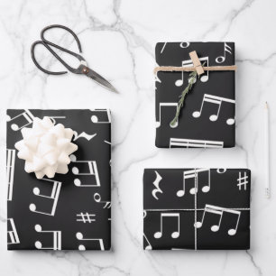 Feuille De Papier Cadeau Motif Music Notes en noir et blanc
