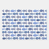 Feuille De Papier Cadeau Motif nautique bleu aquarelle. Poisson, baleine (Devant)