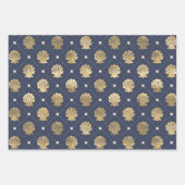 Feuille De Papier Cadeau Motif nautique bleu et or (Devant)