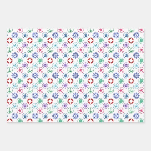 Feuille De Papier Cadeau Motif nautique coloré (Devant)