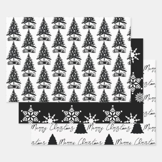 Feuille De Papier Cadeau Motif noir et blanc de Noël (Lot)