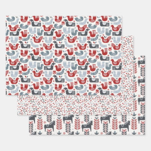 Feuille De Papier Cadeau Motif nordique d'hiver rouge et bleu