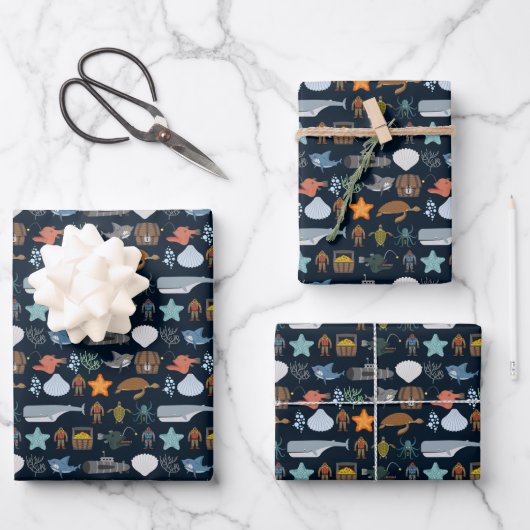 Feuille De Papier Cadeau Motif Océan Habitants (Recto)