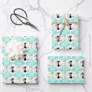 Feuille De Papier Cadeau Motif Ogee de chat siamois de Noël rétro
