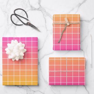 Feuille De Papier Cadeau Motif Ombre Pink Yellow Orange Grid 