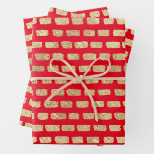 Feuille De Papier Cadeau Motif or Faux et rouge