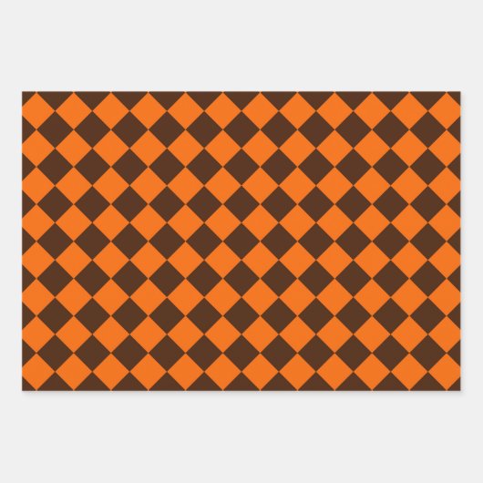 Feuille De Papier Cadeau Motif Orange Brown Diamond Checker (Devant)