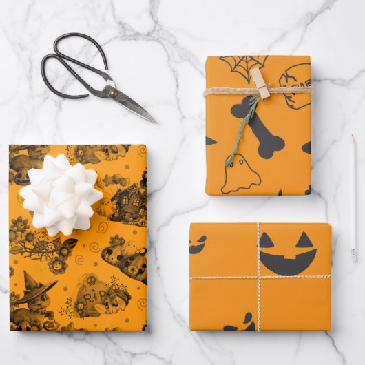 Feuille De Papier Cadeau Motif orange d'Halloween (Recto)