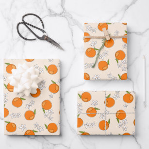 Feuille De Papier Cadeau Motif orange et fleur