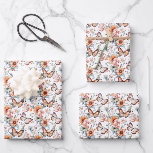 Feuille De Papier Cadeau motif papillon carrelé mignon (Recto)