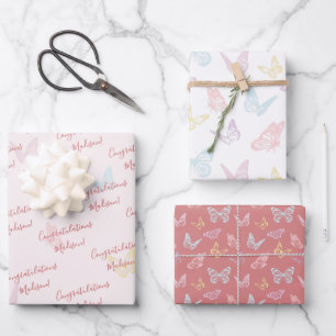 Feuille De Papier Cadeau Motif papillon rose mou Baby shower personnalisé