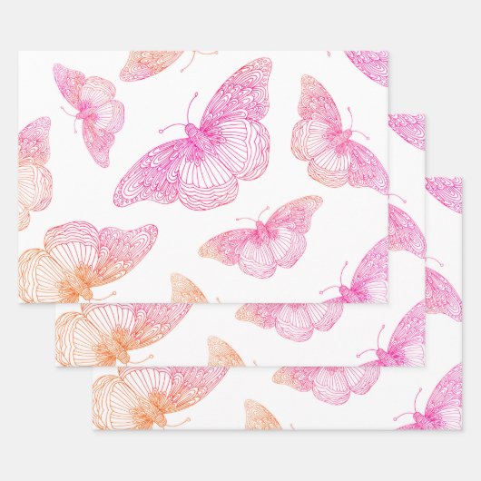 Feuille De Papier Cadeau Motif papillon rose orange (Lot)