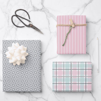 Feuille De Papier Cadeau Motif pastel de carreaux et de rayures rose, menth