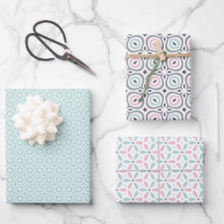 Feuille De Papier Cadeau Motif pastel de forme géométrique rose, menthe, gr