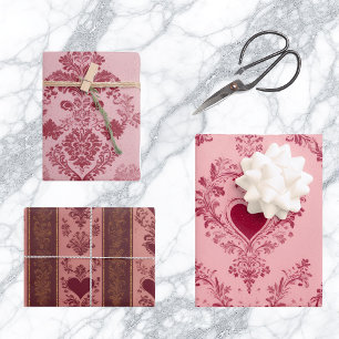 Feuille De Papier Cadeau Motif pastel en forme de cœur Élégant motif floral