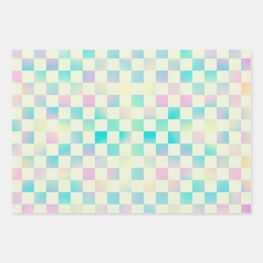 Feuille De Papier Cadeau Motif Pastel Holographique Géométrique (Devant 3)