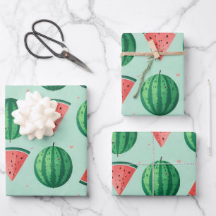 Feuille De Papier Cadeau Motif Pastèque Mignon Tendance Moderne            
