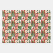 Feuille De Papier Cadeau Motif patchwork classique rouge et vert de Noël (Devant)