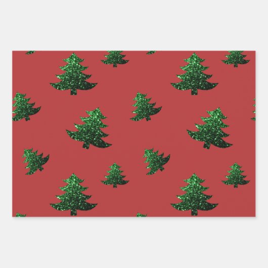 Feuille De Papier Cadeau Motif pétillant vert sapin de Noël (Devant)