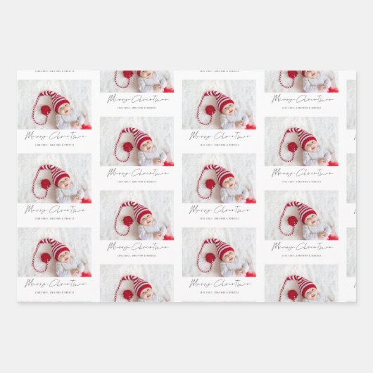 Feuille De Papier Cadeau Motif photo simple Nom Script Joyeux Noël (Devant)