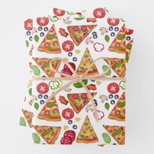 Feuille De Papier Cadeau Motif Pizza d'aquarelle (En situation)