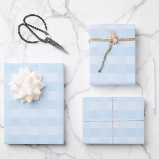 Feuille De Papier Cadeau Motif Plaid bleu clair En vichy (Recto)
