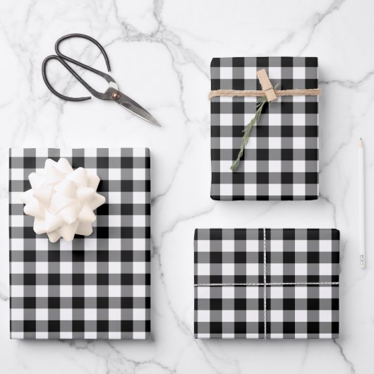 Feuille De Papier Cadeau Motif Plaid Noir Et Blanc Classique (Recto)