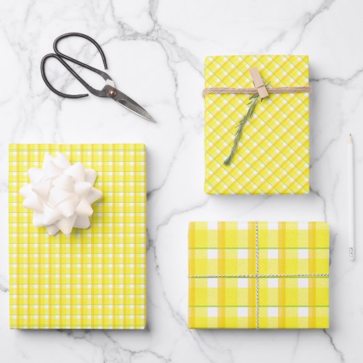 Feuille De Papier Cadeau Motif Plaid Retro Jaune (Recto)