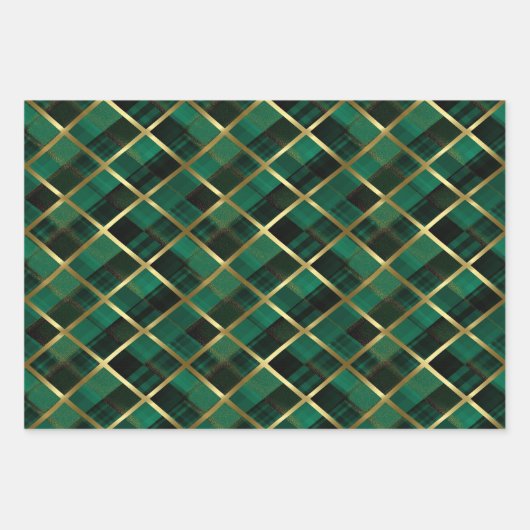 Feuille De Papier Cadeau Motif Plaid Vert Et Or De Noël (Devant 2)