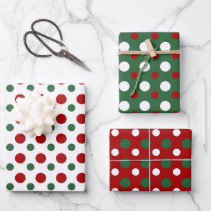 Feuille De Papier Cadeau Motif Points de Noël Rouge Vert Blanc Cadeau