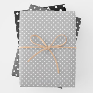 Feuille De Papier Cadeau Motif Pois blanc gris noir chic