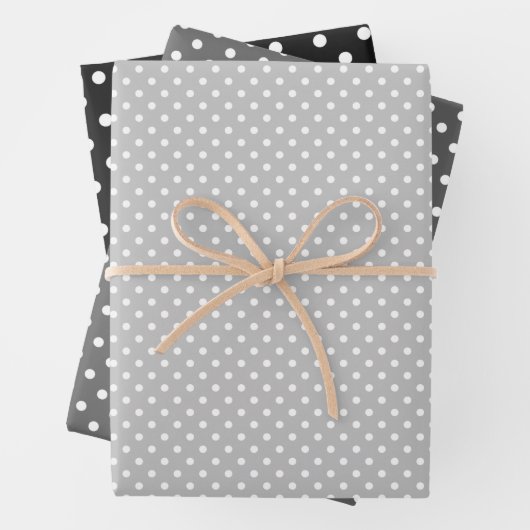 Feuille De Papier Cadeau Motif Pois blanc gris noir chic (En situation)