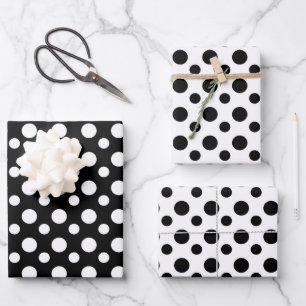 Feuille De Papier Cadeau Motif Pois moderne noir et blanc
