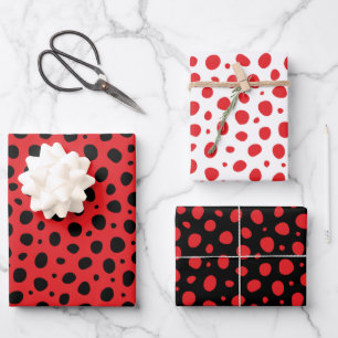 Feuille De Papier Cadeau Motif Pois noir rouge
