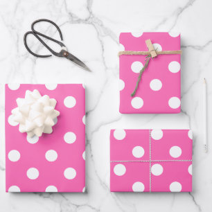 Feuille De Papier Cadeau Motif Polka Blanc Sur Rose Chaud