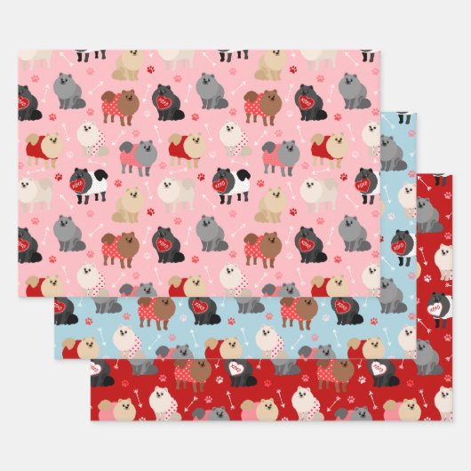 Feuille De Papier Cadeau Motif Pomeranian Valentine (Lot)