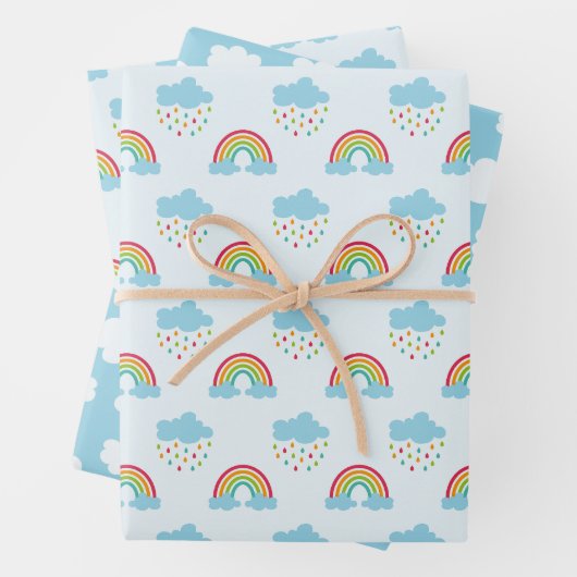 Feuille De Papier Cadeau Motif Rainbows & Clouds (En situation)