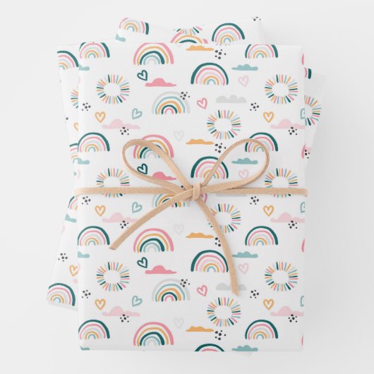 Feuille De Papier Cadeau Motif Rainbows & Hearts (En situation)